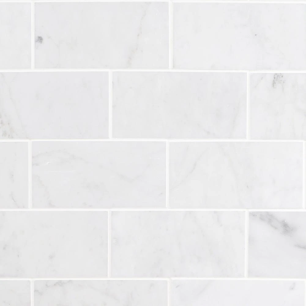 Ivy Hill Tile White Carrara 3 In. X 6 In. X 9mm Polished Marble Subway Tile (40 Pieces / 5 Sq. Ft. / Box) 1 Ivy Hill Tile White Carrara 3 In. X 6 In. X 9mm Polished Marble Subway Tile (40 Pieces / 5 Sq. Ft. / Box)