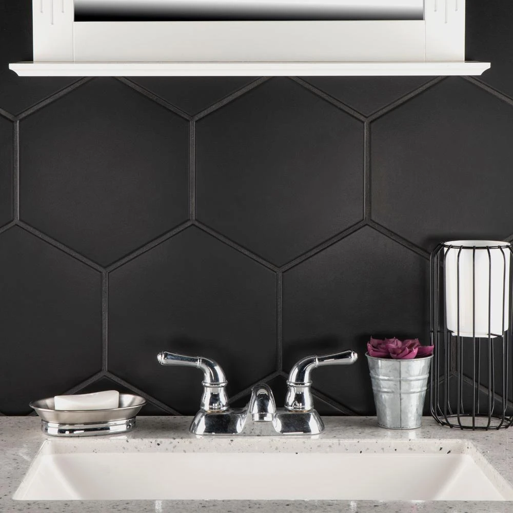 Merola Tile Textile Hex Black 8-5/8 In. X 9-7/8 In. Porcelain Floor And Wall Tile (11.56 Sq. Ft. / Case) 10 Merola Tile Textile Hex Black 8-5/8 In. X 9-7/8 In. Porcelain Floor And Wall Tile (11.56 Sq. Ft. / Case) - Image 10