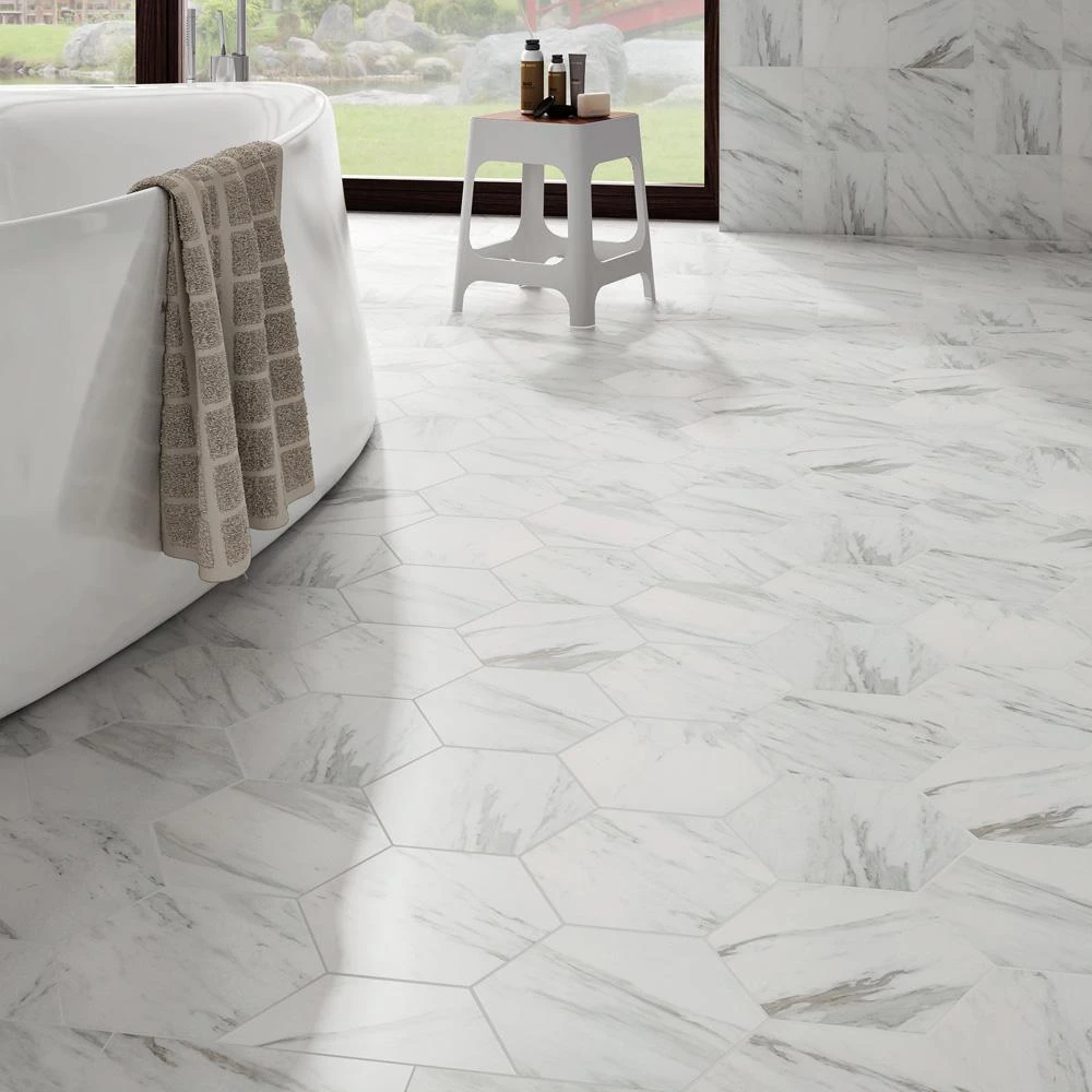Merola Tile Eterno Carrara Hex 8-5/8 In. X 9-7/8 In. Porcelain Floor And Wall Tile (11.56 Sq. Ft. / Case) 2 Merola Tile Eterno Carrara Hex 8-5/8 In. X 9-7/8 In. Porcelain Floor And Wall Tile (11.56 Sq. Ft. / Case) - Image 2