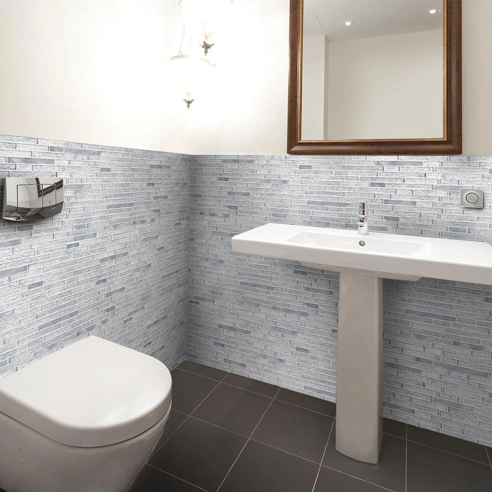 Jeffrey Court Ice Pencil 11.5 In. X 11.875 In. X 8 Mm Interlocking Textured Glossy Glass/Metal Mosaic Tile 2 Jeffrey Court Ice Pencil 11.5 In. X 11.875 In. X 8 Mm Interlocking Textured Glossy Glass/Metal Mosaic Tile - Image 2