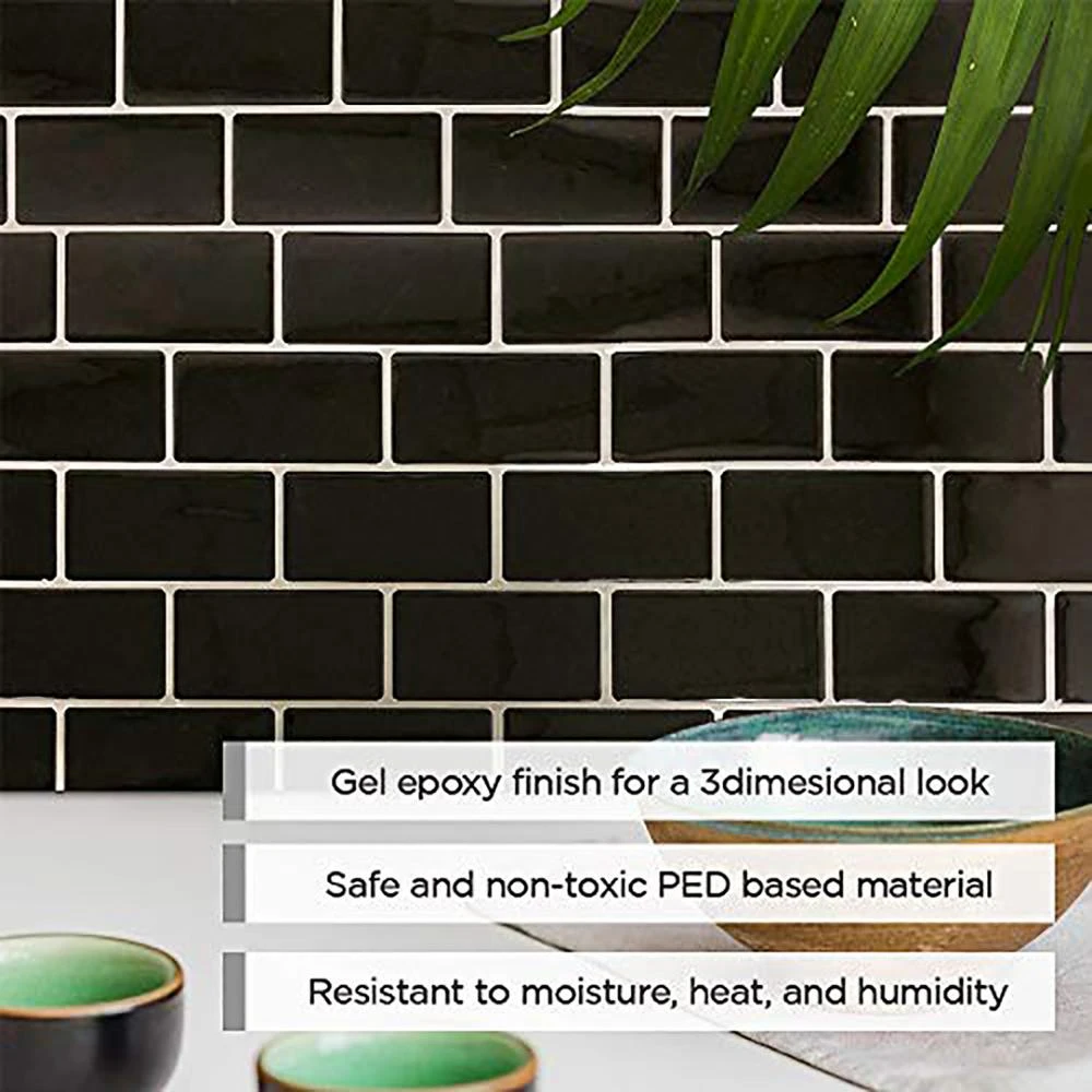 Subway Black 12 In. W X 12 In. H Peel And Stick Decorative Mosaic Wall Tile Backsplash (5 Tiles) 7 Subway Black 12 In. W X 12 In. H Peel And Stick Decorative Mosaic Wall Tile Backsplash (5 Tiles) - Image 7