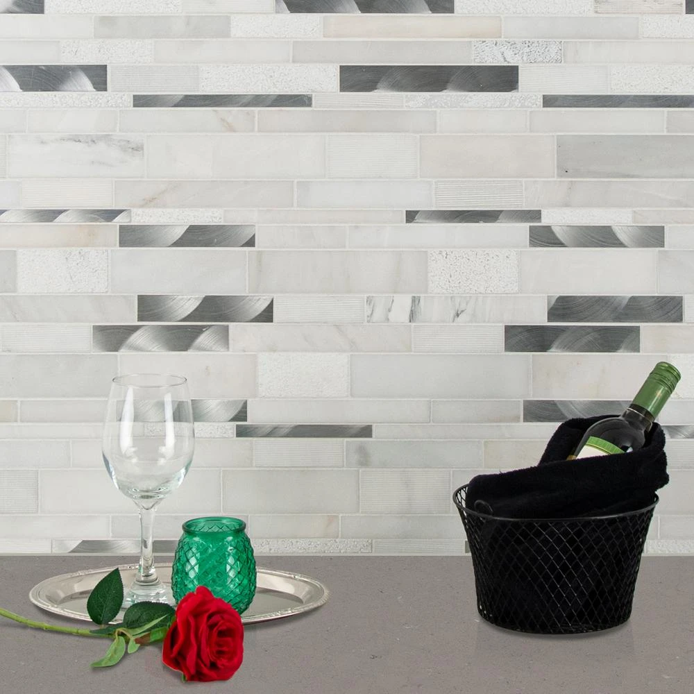 MSI Moderno Blanco Interlocking 12 In. X 18 In. X 8 Mm Metal Stone Blend Mesh-Mounted Mosaic Tile (15 Sq. Ft. / Case) 9 MSI Moderno Blanco Interlocking 12 In. X 18 In. X 8 Mm Metal Stone Blend Mesh-Mounted Mosaic Tile (15 Sq. Ft. / Case) - Image 9