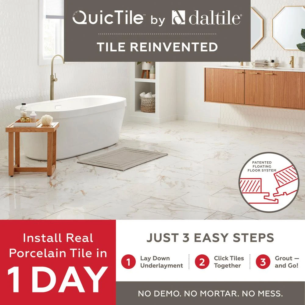 Daltile QuicTile 12 In. X 24 In. Enchanting Marble Matte Porcelain Locking Floor Tile (9.6 Sq. Ft. / Case) 7 Daltile QuicTile 12 In. X 24 In. Enchanting Marble Matte Porcelain Locking Floor Tile (9.6 Sq. Ft. / Case) - Image 7