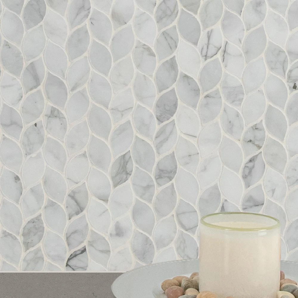 MSI Calacatta Blanco 12 In. X 13 In. X 10mm Polished Marble Mesh-Mounted Mosaic Tile (10.80 Sq. Ft./case) 9 MSI Calacatta Blanco 12 In. X 13 In. X 10mm Polished Marble Mesh-Mounted Mosaic Tile (10.80 Sq. Ft./case) - Image 9