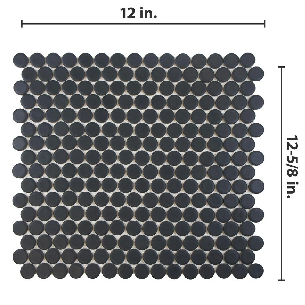 Merola Tile Hudson Penny Round Matte Black 12 In. X 12-5/8 In. X 5 Mm Porcelain Mosaic Tile (10.74 Sq. Ft. / Case) 6 Merola Tile Hudson Penny Round Matte Black 12 In. X 12-5/8 In. X 5 Mm Porcelain Mosaic Tile (10.74 Sq. Ft. / Case) - Image 6