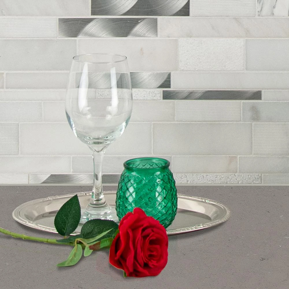 MSI Moderno Blanco Interlocking 12 In. X 18 In. X 8 Mm Metal Stone Blend Mesh-Mounted Mosaic Tile (15 Sq. Ft. / Case) 10 MSI Moderno Blanco Interlocking 12 In. X 18 In. X 8 Mm Metal Stone Blend Mesh-Mounted Mosaic Tile (15 Sq. Ft. / Case) - Image 10