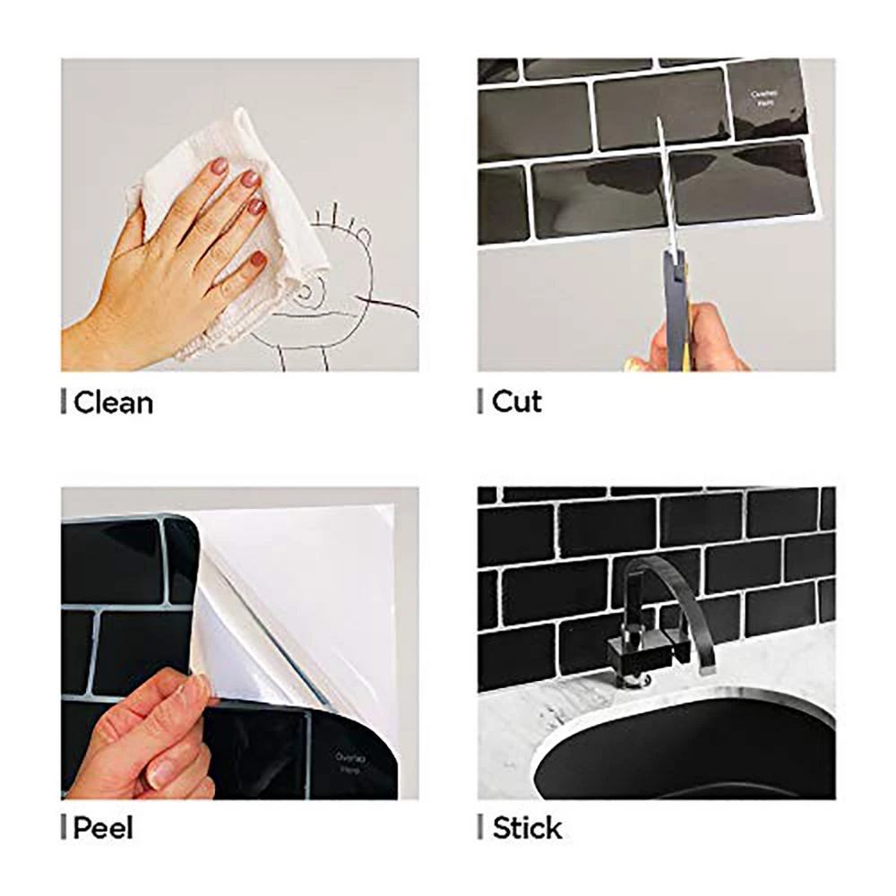Subway Black 12 In. W X 12 In. H Peel And Stick Decorative Mosaic Wall Tile Backsplash (5 Tiles) 6 Subway Black 12 In. W X 12 In. H Peel And Stick Decorative Mosaic Wall Tile Backsplash (5 Tiles) - Image 6