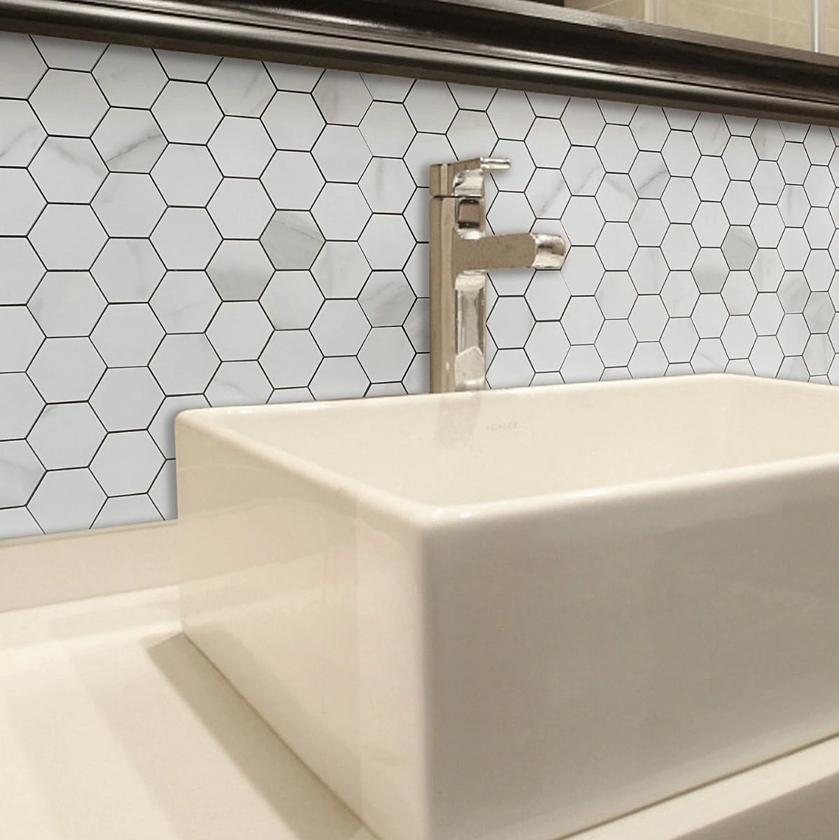 Bond Tile Easy Luxe Hex Calacatta 11.61 In. X 11.81 In. SPC Peel And Stick Tile (0.95 Sq. Ft. / Sheet) 2 Bond Tile Easy Luxe Hex Calacatta 11.61 In. X 11.81 In. SPC Peel And Stick Tile (0.95 Sq. Ft. / Sheet) - Image 2