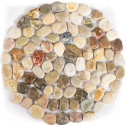 Polished Cobblestone Pebble Tile For Walls, Floors, Garden, Yards (1 Box With 6x 10''x10'' Circle Pieces)